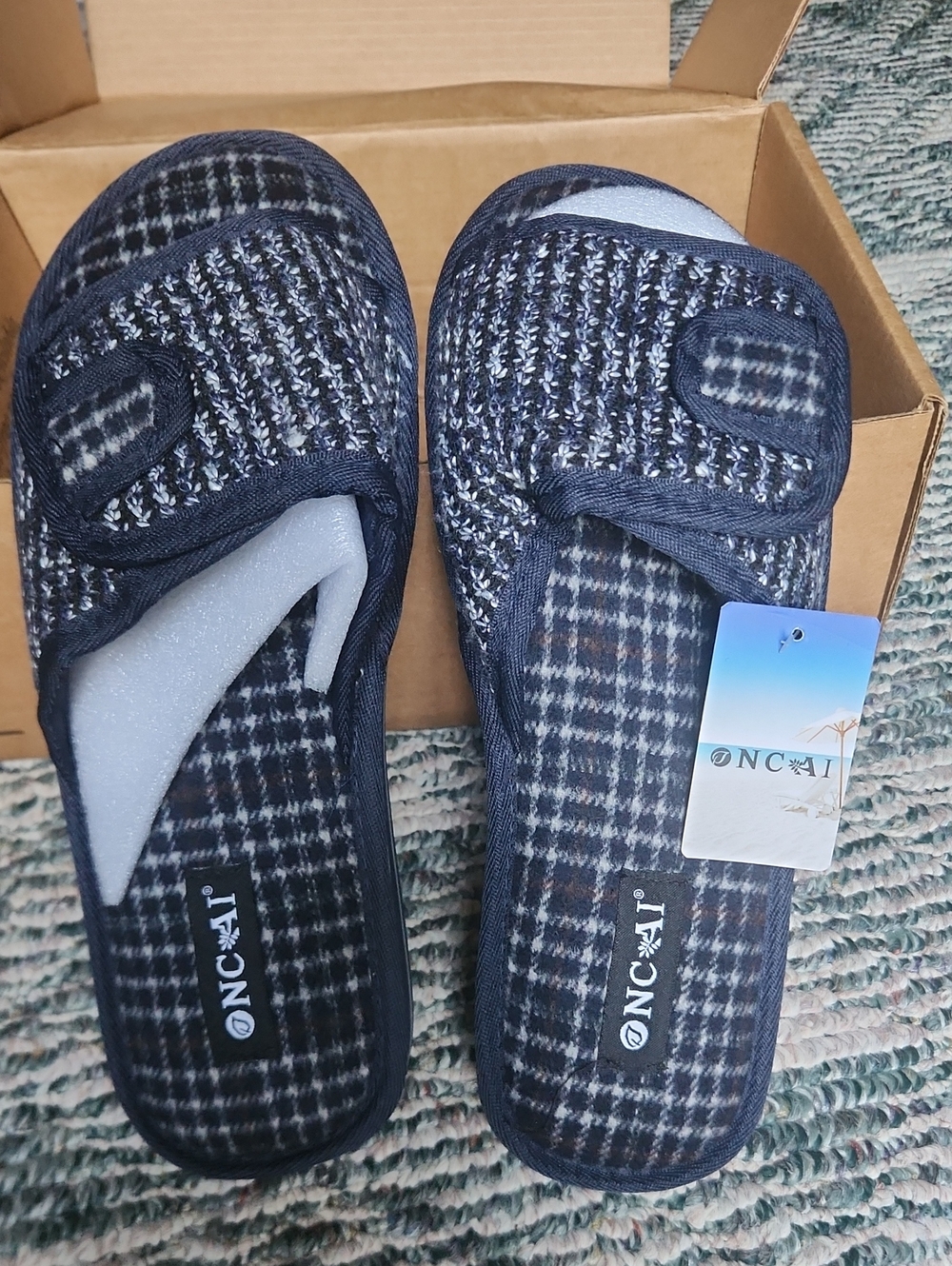 ONCAI Navy Plaid Adjustable Women's Slippers